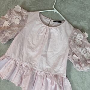 Forever 21 Pink Blouse Pink S Puff Cottagecore Romantic Coquette Boxy Top Shirt